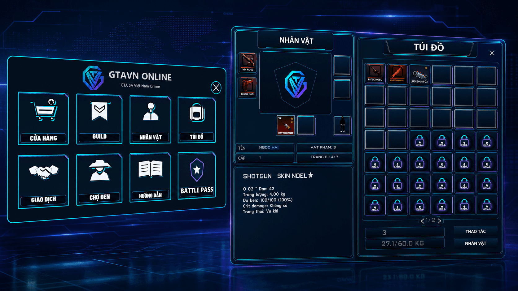 Giao diện menu, nhân vật và túi đồ mới của GTAVN Online